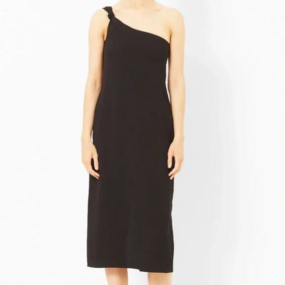 Toteme Women's Black One Shoulder Midi Dress Back Slit Cocktail Party Minimalist - Picture 1 of 10